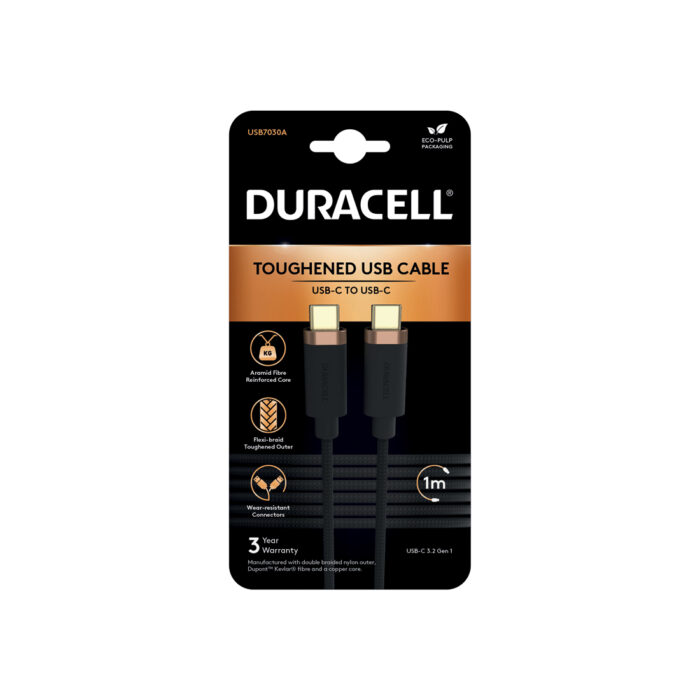 Интерфейсный кабель Duracell USB7030A USB-C to USB-C Черный — изображение 2