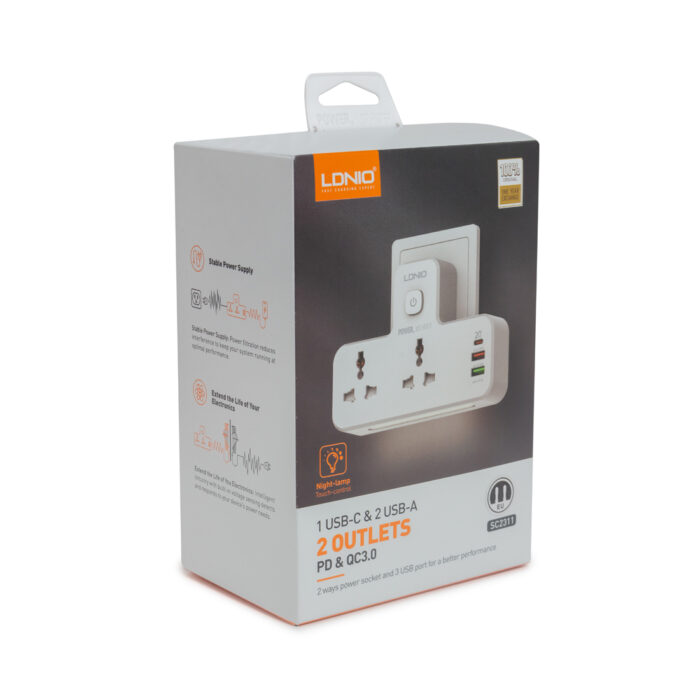 Сетевой фильтр LDNIO Universal SC2311 2 розетки 2*USB быстрой зарядки PD/QC 1 USB-C/A — изображение 3