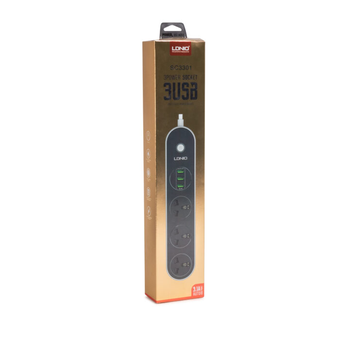 Сетевой фильтр LDNIO Universal SC3301 3 розетки 3*USB 5V/3.4A Портов 1,6м — изображение 3