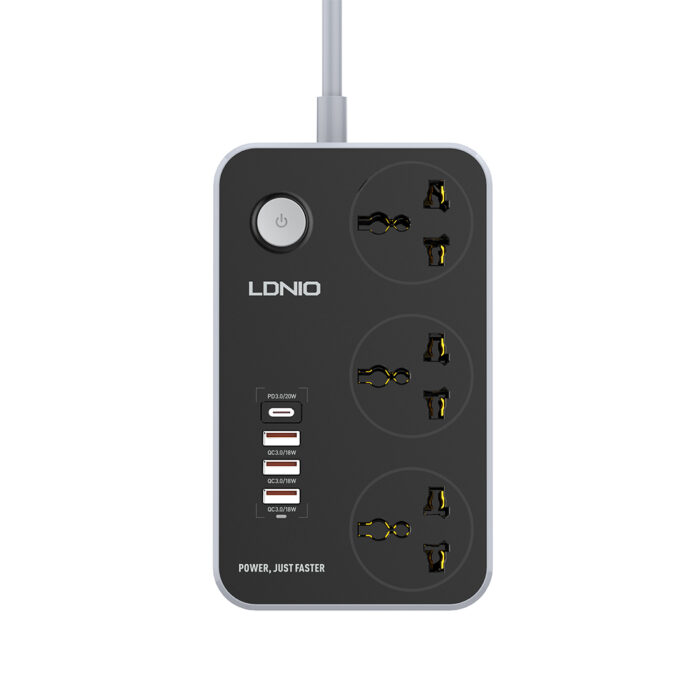 Сетевой фильтр LDNIO Universal SC3412 3 розетки 1*USB-C 12V-1.67A 3*USB 5V/3.4A Портов 2м — изображение 2
