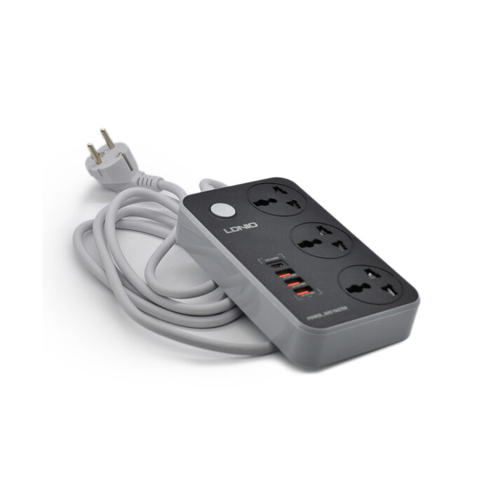 Сетевой фильтр LDNIO Universal SC3412 3 розетки 1*USB-C 12V-1.67A 3*USB 5V/3.4A Портов 2м — изображение 3