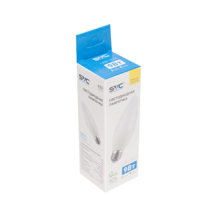 Эл. лампа светодиодная SVC LED C35-9W-E27-3000K, Тёплый — изображение 2