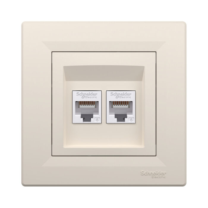 Розетка двойная компьютерная SE EPH4800123 Asfora RJ45 кат. 6 в сборе кремовый — изображение 2