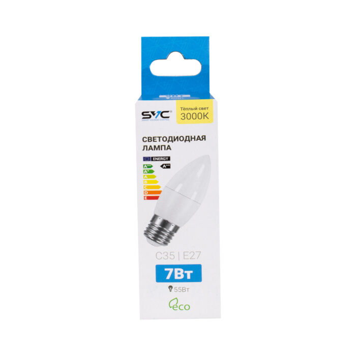 Лампа светодиодная SVC LED C35-7W-E27-3000K Свеча Тёплый — изображение 2