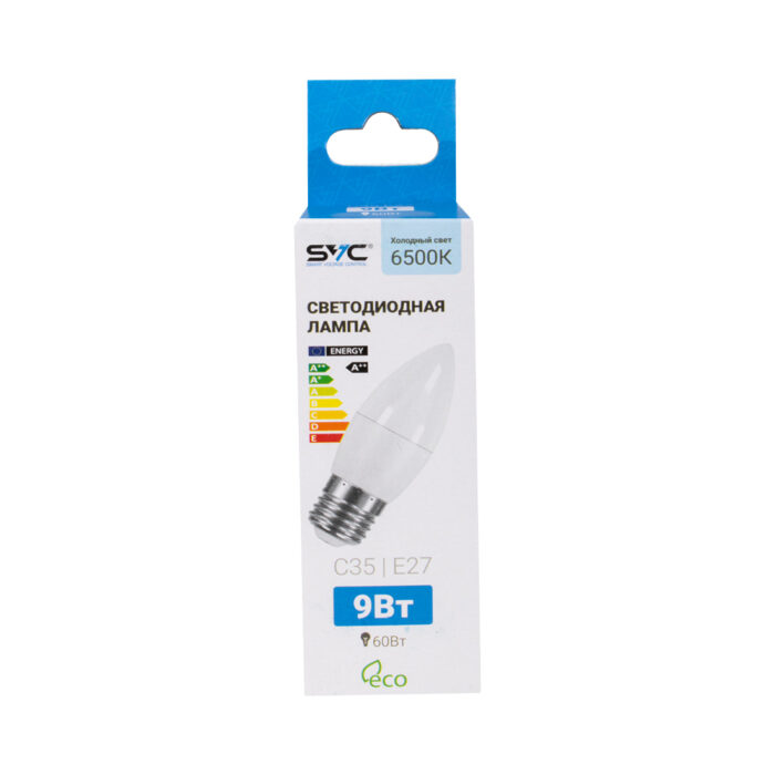 Лампа светодиодная SVC LED C35-9W-E27-6500K Свеча Холодный — изображение 2