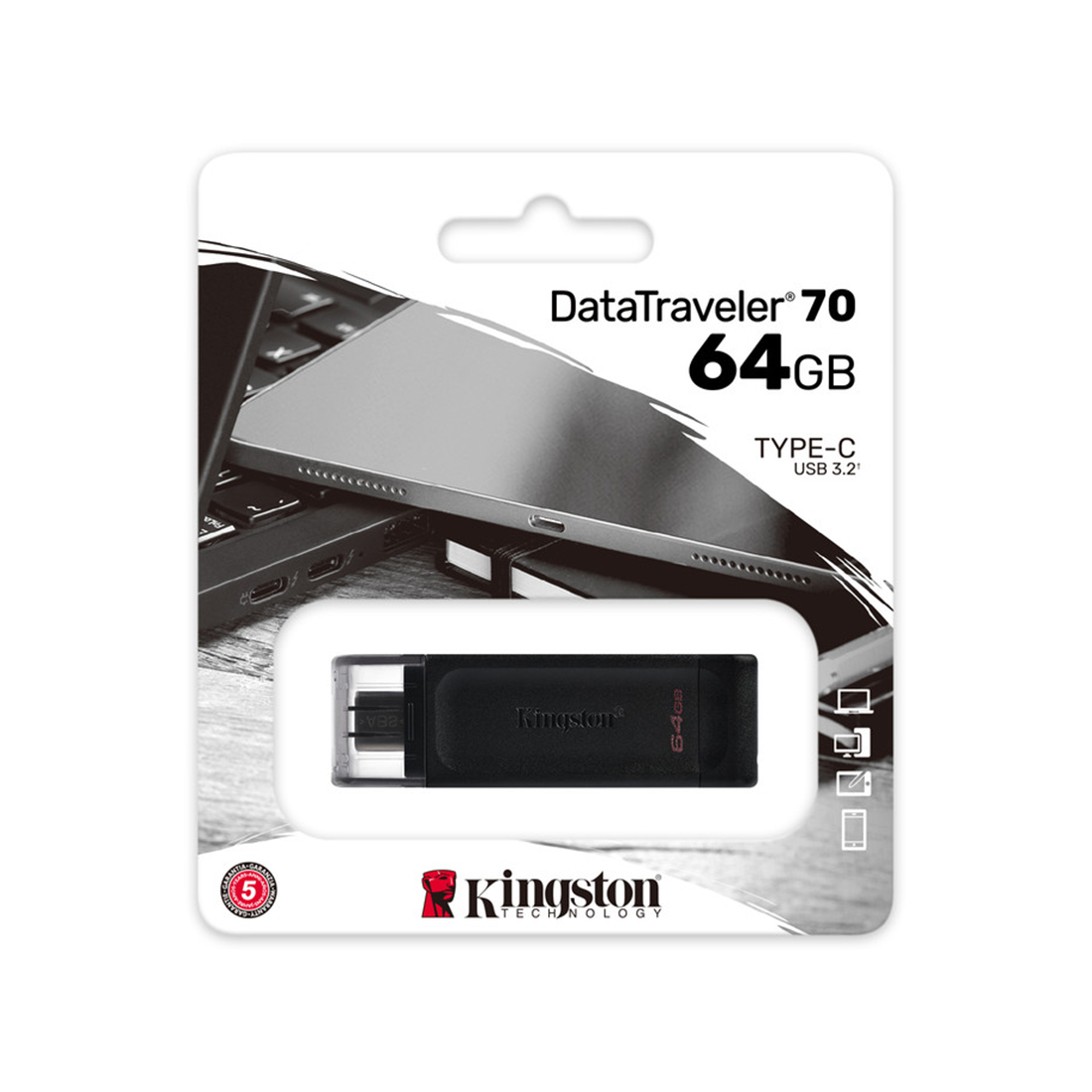 USB-накопитель Kingston DT70/64GB 64GB Type-C Чёрный — изображение 3