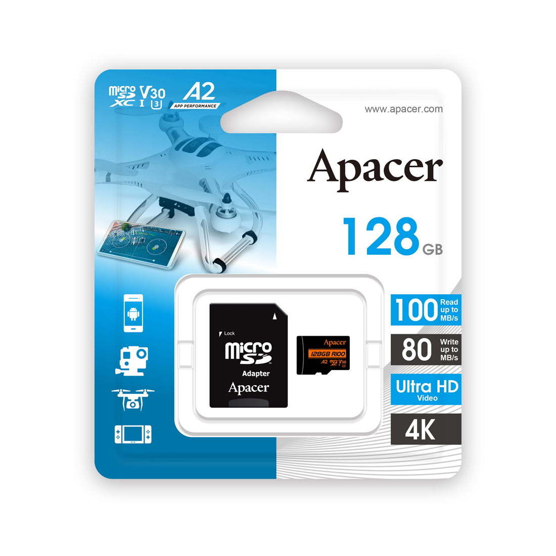 Карта памяти Apacer AP128GMCSX10U8-R 128GB с адаптером SD — изображение 3